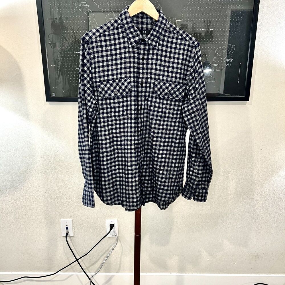 NWOT Unis NYC - "Toby" LS Cotton Flannel Gingham Shirt Medium - Blue, Grey
